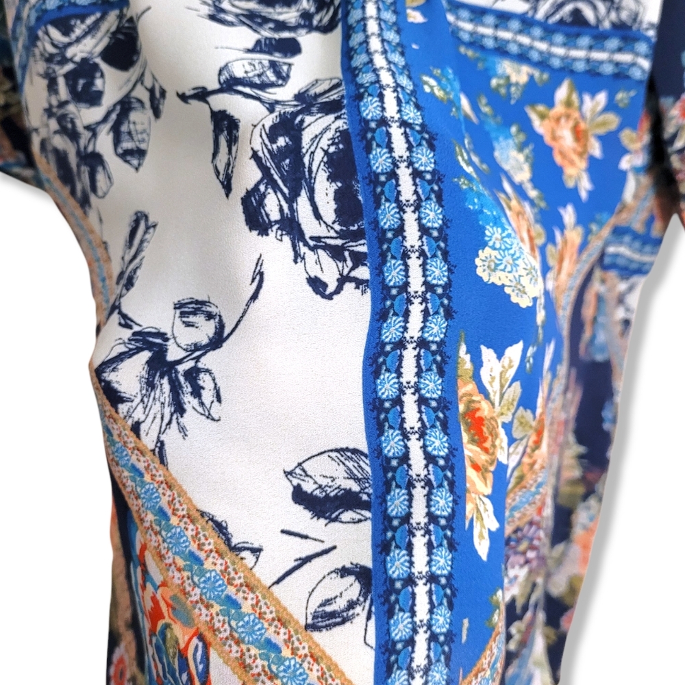 Westport Artsy Floral Patchwork 3/4 Sleeve Semi Sheer Long Tunic Blouse, M - Picture 4 of 11
